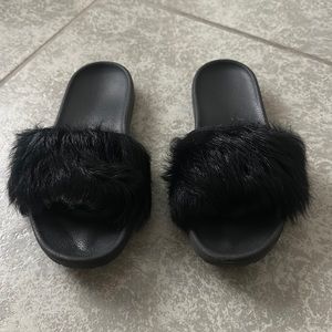 UGG black fur slides